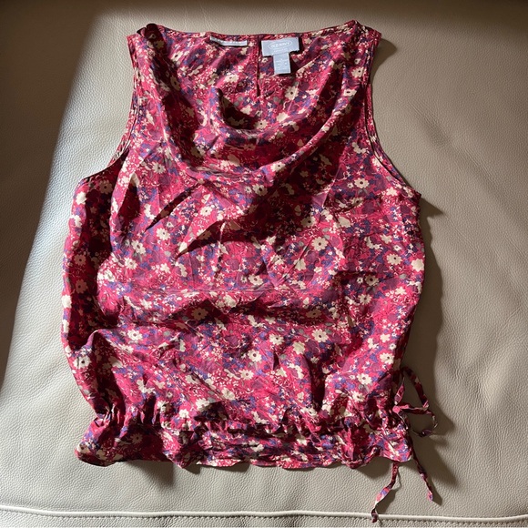 Women OLD NAVY SILK FLORAL SLEEVELESS BLOUSE SHIRT sz Small scoop neck burgundy - Picture 13 of 13